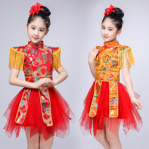 儿童喜庆元旦春节演出服中国结舞蹈服装打鼓服现代开场舞水鼓服装