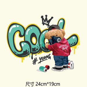 酷cool涂鸦手绘熊印花图案男装潮图热转印烫印烫片胶纸烫画烫贴