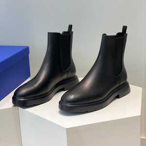 sw5050切尔西短靴女冬季21新款黑色圆头极简弹力短筒套靴女士靴