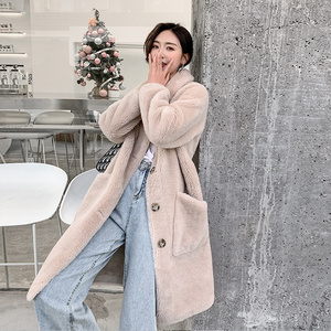 安娜同款羊剪绒大衣颗粒绒100%羊羔毛羊驼毛中长款宽松皮草外