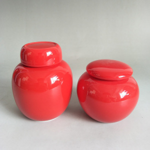 小茶叶罐红色圆形四方形喜庆茶具陶瓷罐密封罐子中号陶瓷四方罐子