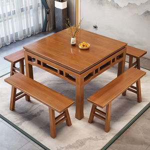 八仙桌实木正方形中式方桌餐桌家用老式农村吃饭桌子饭店桌椅组合