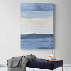 手绘油画抽象蓝白渐变现代简约玄关装饰画走廊过道餐厅壁画大尺寸