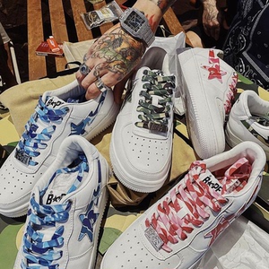 bapesta联名空军一号白蓝迷彩男女camo撞色vibe休闲滑板鞋运动鞋