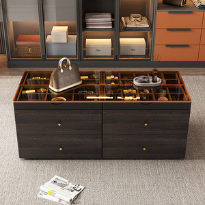 意式轻奢衣帽间中岛柜展示柜现代简约双面首饰柜家用落地透视台面