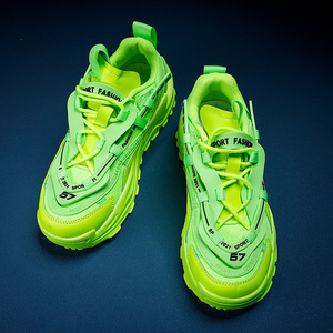 绿色老爹鞋男鞋秋季潮鞋荧光绿鞋男士ins运动休闲网红厚底松糕鞋