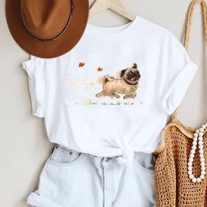 cute pug T-shirt大码可爱卡通哈巴狗可爱小狗动物情侣装T恤女ins