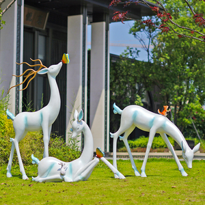 室外模型抽象梅花鹿玻璃钢白鹿雕塑园林草坪景观小品装饰造景摆件