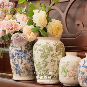 复古森林欧式青花冰裂釉做旧古典花纹陶瓷花瓶水培干鲜花居家装饰