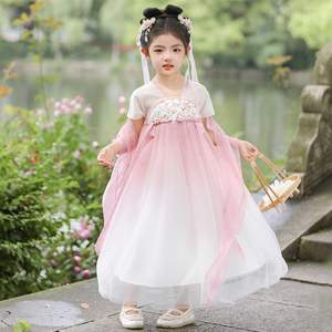 汉服女童夏季2024新款女孩中国风公主连衣裙儿童古风表演服礼服裙