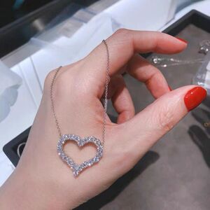 柜宝格丽正18k玫瑰金爱心项链满钻女曼菲心形吊坠带钻锁骨链白金