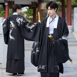 黑色系中国风原创汉服男款特大码200斤胖魏晋风古装表演出服春季