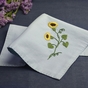 釉遇见-连理枝 纯手工刺绣向日葵手帕 女士纯棉双层柔软diy材料包