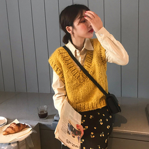 粗毛线女背心韩版