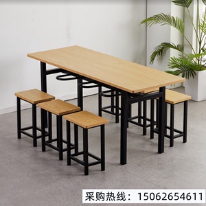 食堂餐桌椅挂凳长方形餐桌椅组合学校学生员工餐厅小吃店快餐桌椅