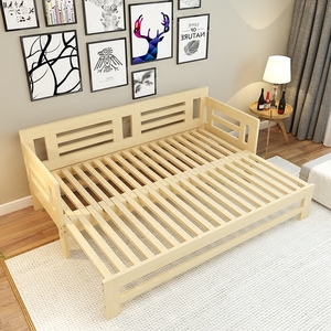 实木新款徐州客厅多功能抽坐卧两用松木伸缩床推拉床折叠沙发床