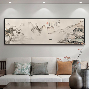 客厅装饰画沙发背景墙挂画山水画手绘油画新中式国风大尺寸办公室