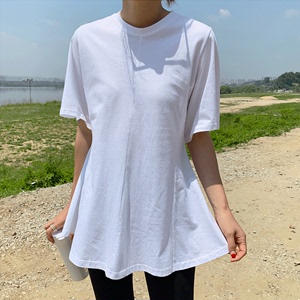 白色短袖t恤女2024夏新款设计感a字版遮肚子上衣韩版宽松休闲衣服