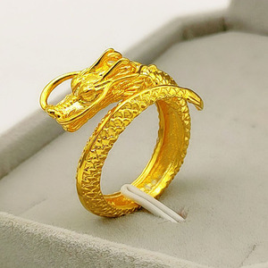 越南沙金霸气龙戒指男士潮活口假黄金999单身食指戒久不掉色开口