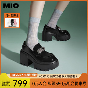 MIO米奥2024年春季新款圆头超高跟学院乐福鞋时尚闪钻饰扣单鞋女