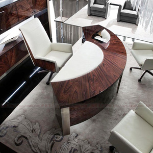 圆弧形书桌古典 拼花半圆型董事长办公桌 台面皮艺硬包烤漆大班台