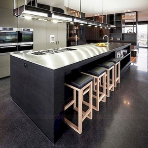 后现代胡桃木西厨中岛 中岛台餐桌一体桌 不锈钢台面家用倒台柜