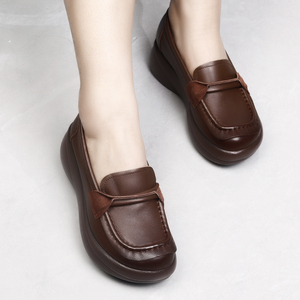 松糕厚底真皮单鞋女夏季新款浅口圆头软底防滑头层牛皮休闲小皮鞋