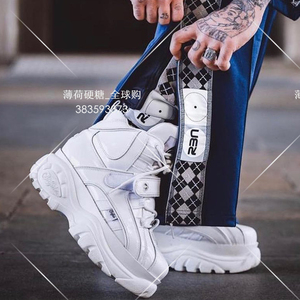 代购潮牌buffalo london亮面漆皮松糕厚底高帮运动女小白鞋老爹鞋