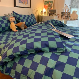 欧式风ins棋盘格绿色时尚床上用品四件套学生宿舍床单被套三件套