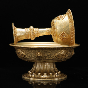 多款藏式民族黄铜八吉祥高脚雕花丝护法杯圣水杯佛前供水家用供具