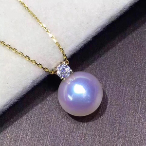 天然日本海水akoya天女戴妃款珍珠吊坠18k金项链正圆强光白透粉