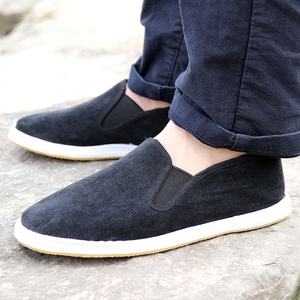 老北京布鞋手工千层底布鞋黑条纹灯芯绒中年防滑透气棉布鞋男春夏