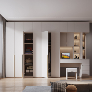 衣柜现代简约梳妆台书桌一体柜子小户型家用卧室极简风高档大衣橱