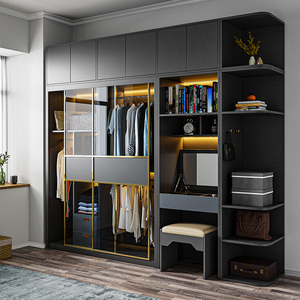 衣柜推拉门家用现代简约卧室滑移门柜子轻奢高档玻璃门收纳衣橱柜