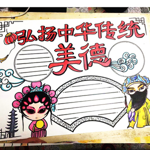 阿罗手绘 手抄报品书香电子小报海报传统文化之中国脸谱报纸代画