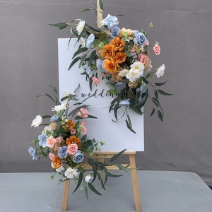 婚庆迎宾架 迎宾牌木架高端婚礼水牌花 指示牌花艺 仿真绢花花艺