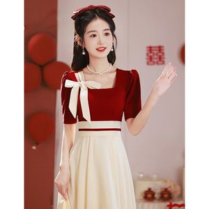 接亲服装女迎亲婚礼礼服结婚送亲女装气质秋冬敬酒服小礼服连衣裙