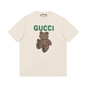 gucci/古驰t恤2022夏季新款万针刺绣小熊加印花logo休闲百搭短袖