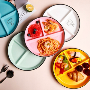 潮园 减脂定量餐盘分格家用陶瓷创意三格餐盘定量日式分隔盘