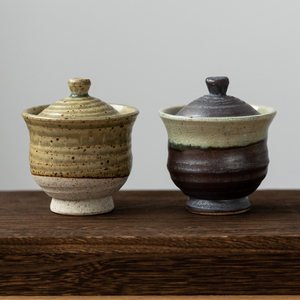 日本进口伊良保手作粗陶小吸碗茶杯日式茶具复古盖杯主人杯品茗杯