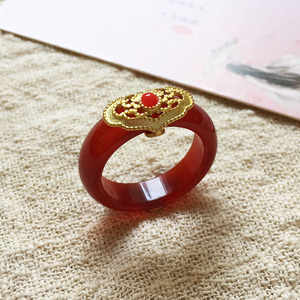 天然红玉髓国风古风玉石戒指女款小众设计高级优雅本命年如意指环