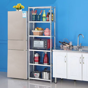 不锈钢置物架厨房落地多层冰箱缝隙放锅具微波炉收纳架子家用货柜
