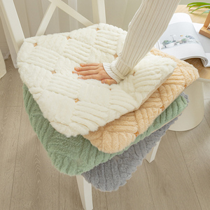 简约冬季椅子垫长毛绒餐椅垫加厚保暖可拆洗椅子坐垫座垫防滑定做