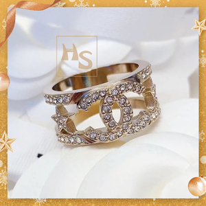 香奈儿chanel星星水钻双c戒指22新款金色指环情侣款正品百搭送礼