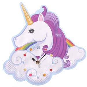 unicorn clock 独角兽挂钟 出口彩虹马独角马静音挂钟