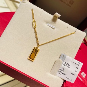 周大福新款暴富小金条项链黄金足金计价一体链f226470方块套链