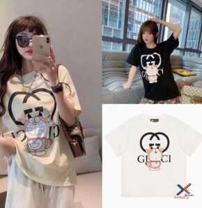 gucci/古驰21ss夏哆啦a梦联名可爱牛角机器猫印花图案短袖t恤男女