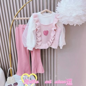 韩国童装女童2023春款洋气甜美毛衣背心小女孩时尚针织粉色马甲潮