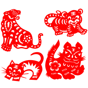 【一套4张】卡通老虎动物可爱小老虎十二生肖刻纸老虎剪纸成品