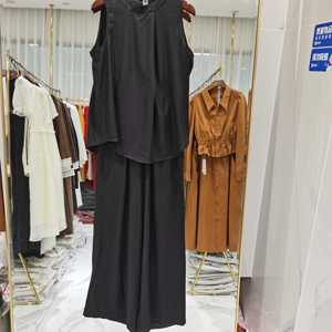西子阁8071夏季韩版圆领套头无袖背心上衣高直筒裤两件套装女